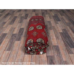 6'4"x8'10" Crimson Red, Hand Knotted, Princess Bokara With Tribal Medallions, Vegetable Dyes, Soft And Velvety Wool, Oriental Rug FWR7938