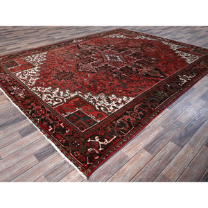 8'1"x10'8" Blush Red, Vintage Persian Heriz With Geometric Medallion Design, 100% Wool, Hand Knotted, Even Wear, Cropped Thin, Good Condition, Sides And Ends Professionally Secured, Oriental Rug FWR7980