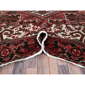 8'1"x10'8" Blush Red, Vintage Persian Heriz With Geometric Medallion Design, 100% Wool, Hand Knotted, Even Wear, Cropped Thin, Good Condition, Sides And Ends Professionally Secured, Oriental Rug FWR7980