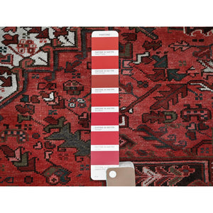 8'1"x10'8" Blush Red, Vintage Persian Heriz With Geometric Medallion Design, 100% Wool, Hand Knotted, Even Wear, Cropped Thin, Good Condition, Sides And Ends Professionally Secured, Oriental Rug FWR7980