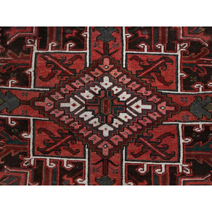 8'1"x10'8" Blush Red, Vintage Persian Heriz With Geometric Medallion Design, 100% Wool, Hand Knotted, Even Wear, Cropped Thin, Good Condition, Sides And Ends Professionally Secured, Oriental Rug FWR7980