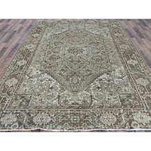 Load image into Gallery viewer, 7&#39;1&quot;x9&#39;8&quot; Beige, Vintage And Worn, Persian Heriz With Geometric Medallion Design, Shaved Down, Sides And Ends Professionally Secured, Clean, Hand Knotted, 100% Wool, Oriental Rug FWR7986