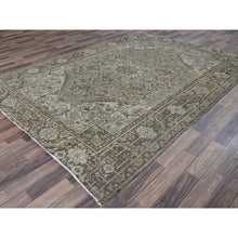 Load image into Gallery viewer, 7&#39;1&quot;x9&#39;8&quot; Beige, Vintage And Worn, Persian Heriz With Geometric Medallion Design, Shaved Down, Sides And Ends Professionally Secured, Clean, Hand Knotted, 100% Wool, Oriental Rug FWR7986
