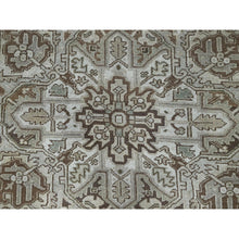 Load image into Gallery viewer, 7&#39;1&quot;x9&#39;8&quot; Beige, Vintage And Worn, Persian Heriz With Geometric Medallion Design, Shaved Down, Sides And Ends Professionally Secured, Clean, Hand Knotted, 100% Wool, Oriental Rug FWR7986