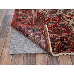 8'3"x10'8" Crimson Red, Vintage Persian Heriz With Geometric Medallion Design, 100% Wool, Hand Knotted, Worn And Distressed, Cropped Thin, Clean, Sides And Ends Professionally Secured, Oriental Rug FWR8004