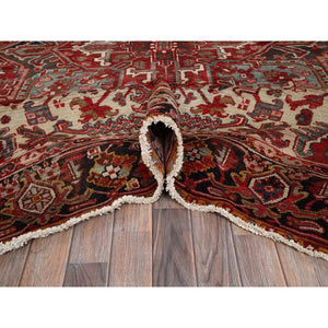 8'3"x10'8" Crimson Red, Vintage Persian Heriz With Geometric Medallion Design, 100% Wool, Hand Knotted, Worn And Distressed, Cropped Thin, Clean, Sides And Ends Professionally Secured, Oriental Rug FWR8004