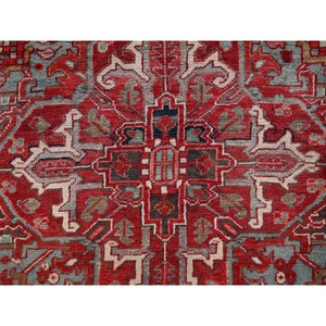 8'3"x10'8" Crimson Red, Vintage Persian Heriz With Geometric Medallion Design, 100% Wool, Hand Knotted, Worn And Distressed, Cropped Thin, Clean, Sides And Ends Professionally Secured, Oriental Rug FWR8004