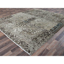 Load image into Gallery viewer, 8&#39;x9&#39;4&quot; Pastel Gray, Vintage Persian Heriz With Distinct Abrash, Unique Patches, Stone Washed, Worn And Distressed, Sheared Low, Sides And Ends Professionally Secured, 100% Wool, Hand Knotted, Squarish, Oriental Rug FWR8016