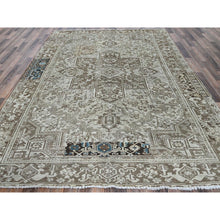 Load image into Gallery viewer, 7&#39;6&quot;x10&#39;4&quot; Pastel Gray, Vintage Persian Heriz With Geometric Medallion Design, Stone Washed, Unique Patches, Abrash, 100% Wool, Hand Knotted, Even Wear, Cropped Thin, Sides And Ends Professionally Secured, Oriental Rug FWR8022