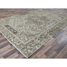 Load image into Gallery viewer, 7&#39;6&quot;x10&#39;4&quot; Pastel Gray, Vintage Persian Heriz With Geometric Medallion Design, Stone Washed, Unique Patches, Abrash, 100% Wool, Hand Knotted, Even Wear, Cropped Thin, Sides And Ends Professionally Secured, Oriental Rug FWR8022