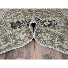 Load image into Gallery viewer, 7&#39;6&quot;x10&#39;4&quot; Pastel Gray, Vintage Persian Heriz With Geometric Medallion Design, Stone Washed, Unique Patches, Abrash, 100% Wool, Hand Knotted, Even Wear, Cropped Thin, Sides And Ends Professionally Secured, Oriental Rug FWR8022
