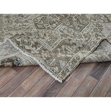 Load image into Gallery viewer, 7&#39;6&quot;x10&#39;4&quot; Pastel Gray, Vintage Persian Heriz With Geometric Medallion Design, Stone Washed, Unique Patches, Abrash, 100% Wool, Hand Knotted, Even Wear, Cropped Thin, Sides And Ends Professionally Secured, Oriental Rug FWR8022