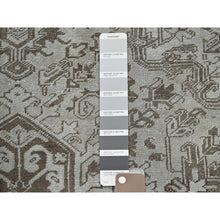 Load image into Gallery viewer, 7&#39;6&quot;x10&#39;4&quot; Pastel Gray, Vintage Persian Heriz With Geometric Medallion Design, Stone Washed, Unique Patches, Abrash, 100% Wool, Hand Knotted, Even Wear, Cropped Thin, Sides And Ends Professionally Secured, Oriental Rug FWR8022