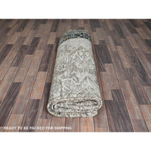 Load image into Gallery viewer, 7&#39;6&quot;x10&#39;4&quot; Pastel Gray, Vintage Persian Heriz With Geometric Medallion Design, Stone Washed, Unique Patches, Abrash, 100% Wool, Hand Knotted, Even Wear, Cropped Thin, Sides And Ends Professionally Secured, Oriental Rug FWR8022