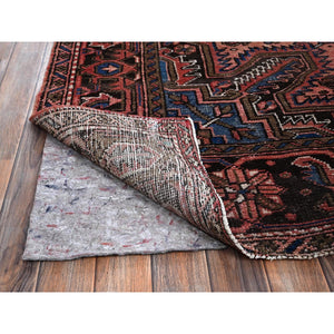 8'8"x11' Blush Red, Vintage Persian Heriz with Some Wear, Sheared Low, Sides and Ends Professionally Secured, Clean, Hand Knotted, 100% Wool, Oriental Rug FWR8034