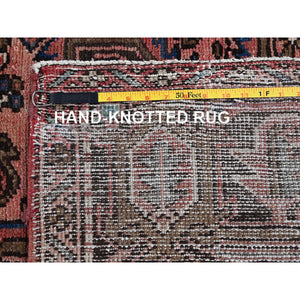 8'8"x11' Blush Red, Vintage Persian Heriz with Some Wear, Sheared Low, Sides and Ends Professionally Secured, Clean, Hand Knotted, 100% Wool, Oriental Rug FWR8034