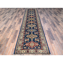 Load image into Gallery viewer, 2&#39;8&quot;x11&#39;9&quot; Gibraltar Blue, Hand Knotted Denser Weave All Over Geometric Patterns Afghan Super Kazak With Natural Dyes All Wool Oriental Runner Rug FWR798