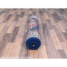 Load image into Gallery viewer, 2&#39;8&quot;x11&#39;9&quot; Gibraltar Blue, Hand Knotted Denser Weave All Over Geometric Patterns Afghan Super Kazak With Natural Dyes All Wool Oriental Runner Rug FWR798