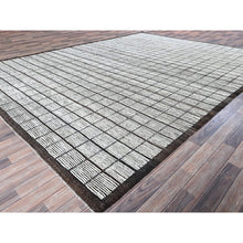Load image into Gallery viewer, 10&#39;5&quot;x13&#39;8&quot; Vista White, Moroccan Weave With Box Design, Tone On Tone, Textured Pile, Undyed Natural Wool, Hand Knotted, Oriental Rug FWR8046