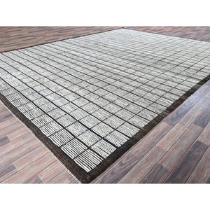 10'5"x13'8" Vista White, Moroccan Weave With Box Design, Tone On Tone, Textured Pile, Undyed Natural Wool, Hand Knotted, Oriental Rug FWR8046