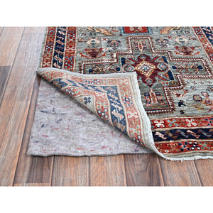 2'8"x7'5" Mirage Gray, Armenian Inspired Caucasian Design With Bird Figurines, Hand Knotted, Super Fine Wool, 200 Kpsi, Denser Weave, Vegetable Dyes, Runner, Oriental Rug FWR8052