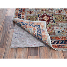 Load image into Gallery viewer, 2&#39;7&quot;x9&#39;9&quot; Misty Gray, Armenian Inspired Caucasian Design With Bird Figurines, Super Fine Wool, 200 Kpsi, Hand Knotted, Denser Weave, Vegetable Dyes, Runner, Oriental Rug FWR8058