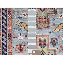 Load image into Gallery viewer, 2&#39;7&quot;x9&#39;9&quot; Misty Gray, Armenian Inspired Caucasian Design With Bird Figurines, Super Fine Wool, 200 Kpsi, Hand Knotted, Denser Weave, Vegetable Dyes, Runner, Oriental Rug FWR8058