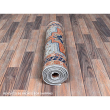 Load image into Gallery viewer, 2&#39;7&quot;x9&#39;9&quot; Misty Gray, Armenian Inspired Caucasian Design With Bird Figurines, Super Fine Wool, 200 Kpsi, Hand Knotted, Denser Weave, Vegetable Dyes, Runner, Oriental Rug FWR8058