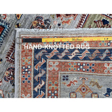 Load image into Gallery viewer, 2&#39;7&quot;x9&#39;9&quot; Misty Gray, Armenian Inspired Caucasian Design With Bird Figurines, Super Fine Wool, 200 Kpsi, Hand Knotted, Denser Weave, Vegetable Dyes, Runner, Oriental Rug FWR8058