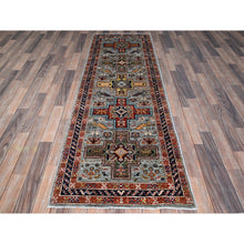 Load image into Gallery viewer, 2&#39;7&quot;x8&#39; Misty Gray, Armenian Inspired Caucasian Design With Bird Figurines, Super Fine Wool, 200 Kpsi, Hand Knotted, Vegetable Dyes, Denser Weave, Runner, Oriental Rug FWR8070