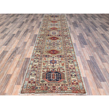 Load image into Gallery viewer, 2&#39;9&quot;x11&#39;7&quot; Sage Gray, Soft And Shiny Wool, Hand Knotted, Densely Woven Geometric Patterns, Natural Dyes Afghan Super Kazak Vibrant Medallions Runner Oriental Rug Sh135 FWR810