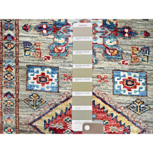 Load image into Gallery viewer, 2&#39;9&quot;x11&#39;7&quot; Sage Gray, Soft And Shiny Wool, Hand Knotted, Densely Woven Geometric Patterns, Natural Dyes Afghan Super Kazak Vibrant Medallions Runner Oriental Rug Sh135 FWR810