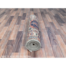 Load image into Gallery viewer, 2&#39;9&quot;x11&#39;7&quot; Sage Gray, Soft And Shiny Wool, Hand Knotted, Densely Woven Geometric Patterns, Natural Dyes Afghan Super Kazak Vibrant Medallions Runner Oriental Rug Sh135 FWR810
