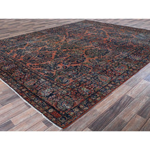 Load image into Gallery viewer, 8&#39;8&quot;x11&#39;6&quot; Salmon Red, Antique Persian Sarouk, Washed And Shaved Low, Sides And Ends Professionally Secured, Shabby Chic, Distressed, Zero Pile, Hand Knotted, Pure Wool, Oriental Rug FWR8202