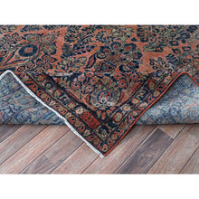 Load image into Gallery viewer, 8&#39;8&quot;x11&#39;6&quot; Salmon Red, Antique Persian Sarouk, Washed And Shaved Low, Sides And Ends Professionally Secured, Shabby Chic, Distressed, Zero Pile, Hand Knotted, Pure Wool, Oriental Rug FWR8202