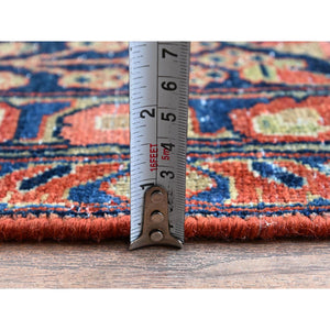 8'8"x11'6" Salmon Red, Antique Persian Sarouk, Washed And Shaved Low, Sides And Ends Professionally Secured, Shabby Chic, Distressed, Zero Pile, Hand Knotted, Pure Wool, Oriental Rug FWR8202