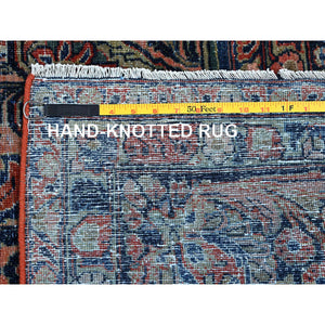 8'8"x11'6" Salmon Red, Antique Persian Sarouk, Washed And Shaved Low, Sides And Ends Professionally Secured, Shabby Chic, Distressed, Zero Pile, Hand Knotted, Pure Wool, Oriental Rug FWR8202