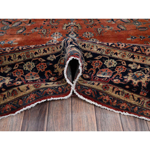 8'7"x12'3" Copper Red, Antique Persian Sarouk, Full Pile And Soft, Shabby Chic, Sides And Ends Professionally Secured, Hand Knotted, 100% Wool, Oriental Rug FWR8208