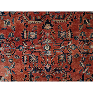 8'7"x12'3" Copper Red, Antique Persian Sarouk, Full Pile And Soft, Shabby Chic, Sides And Ends Professionally Secured, Hand Knotted, 100% Wool, Oriental Rug FWR8208