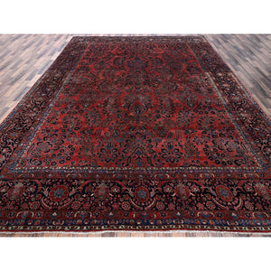 10'3"x13'9" Blush Red, Antique Persian Sarouk, Full Pile And Soft, Sides And Ends Professionally Secured, Hand Knotted, 100% Wool, Oriental Rug FWR8214