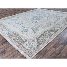 Load image into Gallery viewer, 9&#39;x11&#39;9&quot; Daisy White, Washed Out, Aubusson Design, Pak Persian, 300 Kpsi, 100% Wool, Hand Knotted, Oriental Rug FWR8220