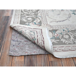 9'x11'9" Daisy White, Washed Out, Aubusson Design, Pak Persian, 300 Kpsi, 100% Wool, Hand Knotted, Oriental Rug FWR8220