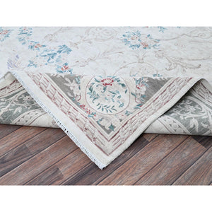9'x11'9" Daisy White, Washed Out, Aubusson Design, Pak Persian, 300 Kpsi, 100% Wool, Hand Knotted, Oriental Rug FWR8220