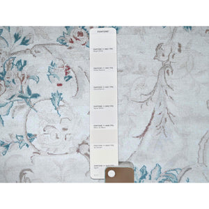 9'x11'9" Daisy White, Washed Out, Aubusson Design, Pak Persian, 300 Kpsi, 100% Wool, Hand Knotted, Oriental Rug FWR8220