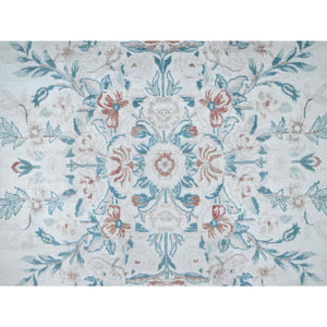 9'x11'9" Daisy White, Washed Out, Aubusson Design, Pak Persian, 300 Kpsi, 100% Wool, Hand Knotted, Oriental Rug FWR8220