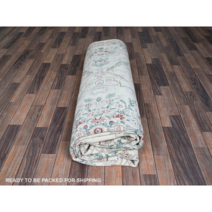 9'x11'9" Daisy White, Washed Out, Aubusson Design, Pak Persian, 300 Kpsi, 100% Wool, Hand Knotted, Oriental Rug FWR8220