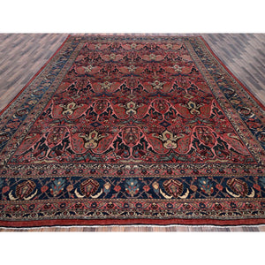 11'3"x14'5" Crimson Red, Antique Persian Bijar Garus, Even Wear, Clean, Sides And Ends Professionally Secured, Hand Knotted, 100% Wool, Oriental Rug FWR8238