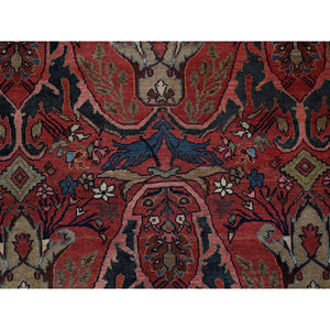 11'3"x14'5" Crimson Red, Antique Persian Bijar Garus, Even Wear, Clean, Sides And Ends Professionally Secured, Hand Knotted, 100% Wool, Oriental Rug FWR8238
