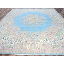 Load image into Gallery viewer, 12&#39;x12&#39; Baby Blue, Antique Persian Kerman, Even Wear, Clean And Soft, Sides And Ends Professionally Secured, Hand Knotted, 100% Wool, Square, Oriental Rug FWR8244