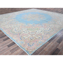 Load image into Gallery viewer, 12&#39;x12&#39; Baby Blue, Antique Persian Kerman, Even Wear, Clean And Soft, Sides And Ends Professionally Secured, Hand Knotted, 100% Wool, Square, Oriental Rug FWR8244